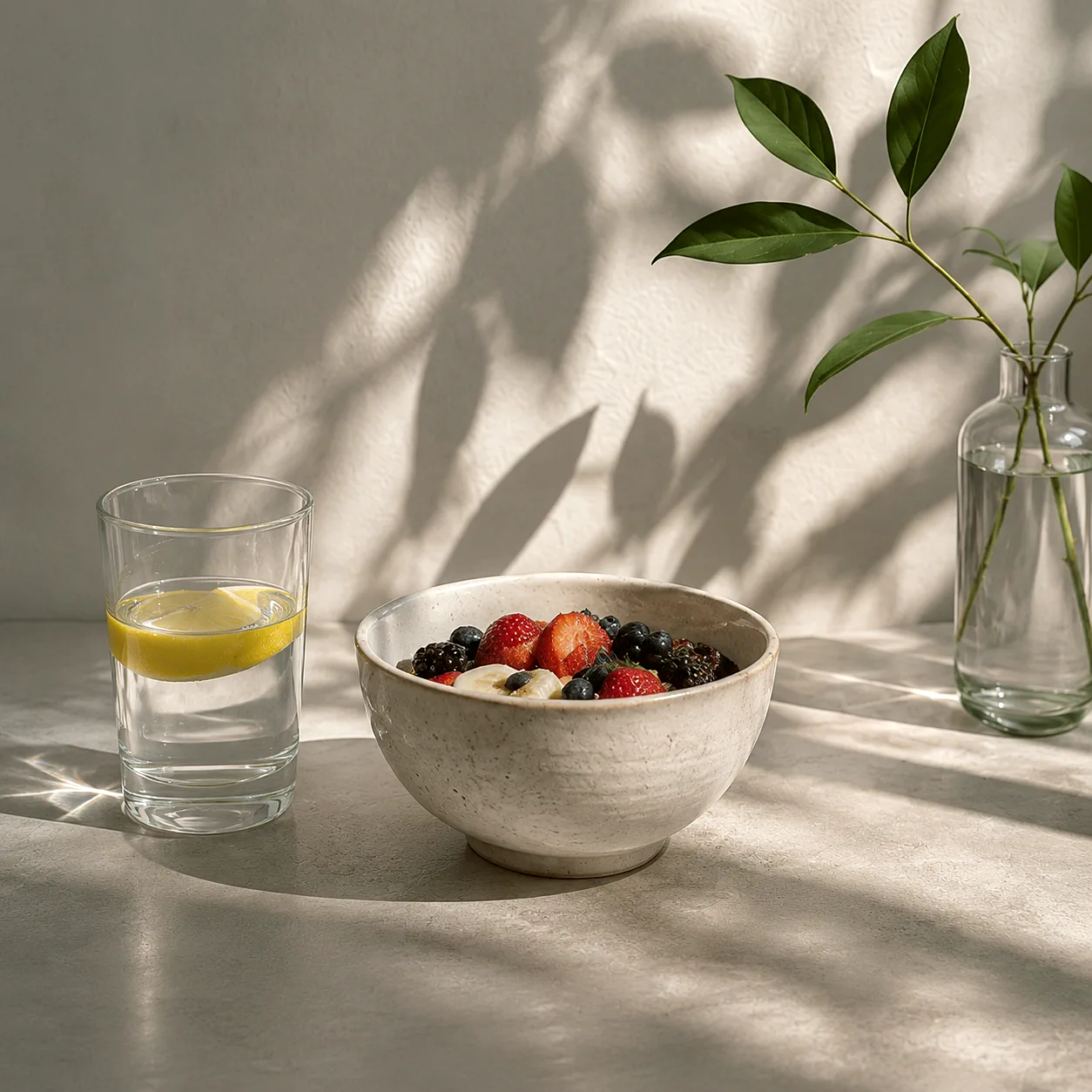Imagen de un Bowl de comida saludable en un entrono tranquilo.